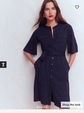 Boden Navy Blue Front Pocket Ponte Button Up Dress- Size 8 NWT